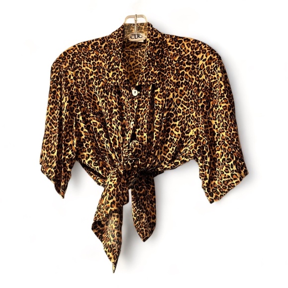 Vintage 80s 90s Leopard Cheetah Print Blouse - Picture 2 of 7